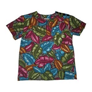Vintage Tropical Floral Shirt Colorful Retro Women's Size Medium Funky Hawaiian